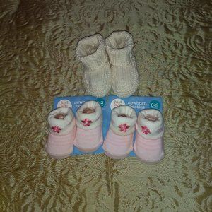 GAP White and Carters Pink Newborn Booties.